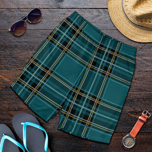 Teal Stewart Tartan Pattern Print Men's Shorts