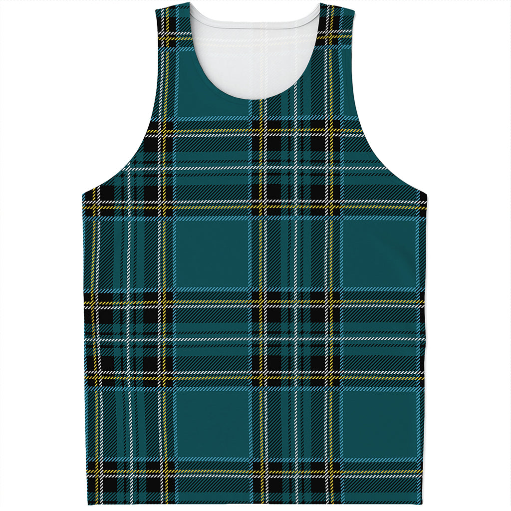 Teal Stewart Tartan Pattern Print Men's Tank Top