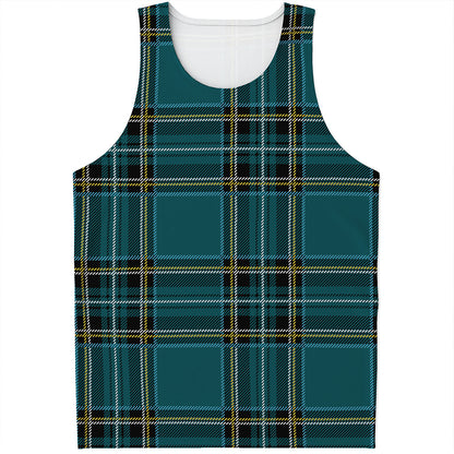 Teal Stewart Tartan Pattern Print Men's Tank Top