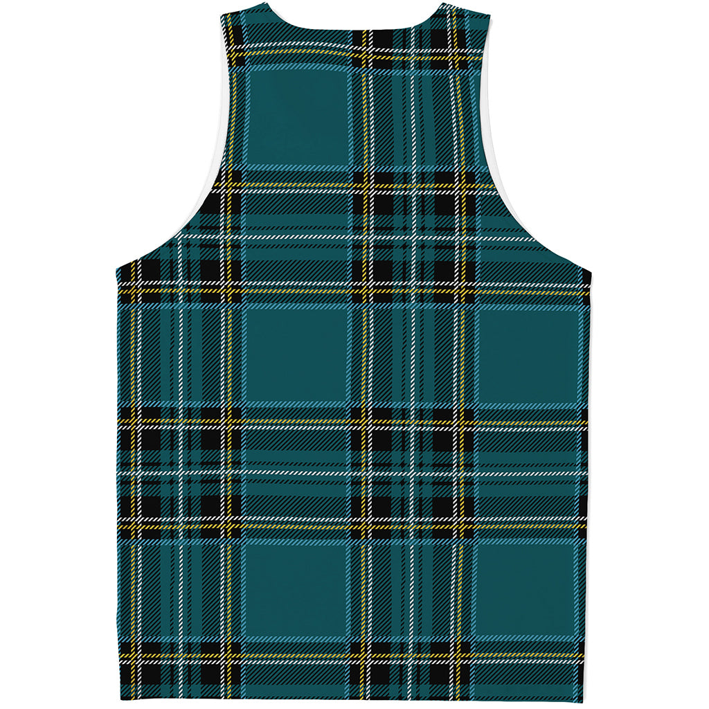 Teal Stewart Tartan Pattern Print Men's Tank Top