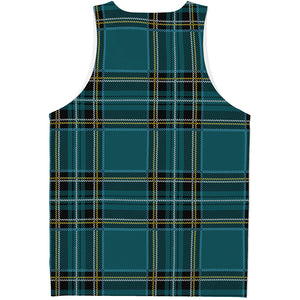 Teal Stewart Tartan Pattern Print Men's Tank Top