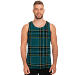 Teal Stewart Tartan Pattern Print Men's Tank Top