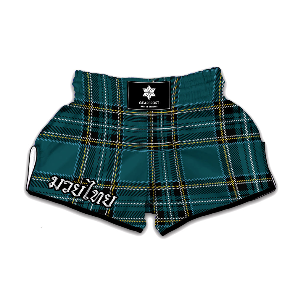 Teal Stewart Tartan Pattern Print Muay Thai Boxing Shorts