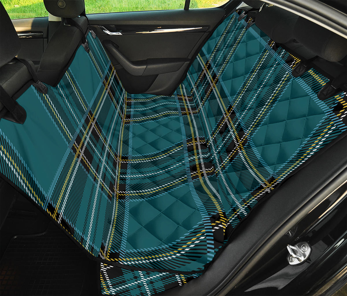 Teal Stewart Tartan Pattern Print Pet Car Back Seat Cover