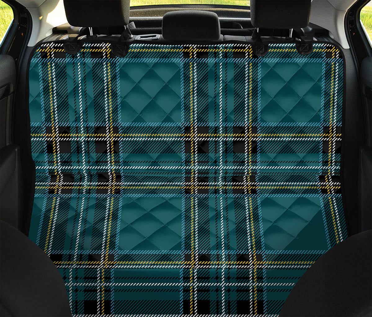 Teal Stewart Tartan Pattern Print Pet Car Back Seat Cover