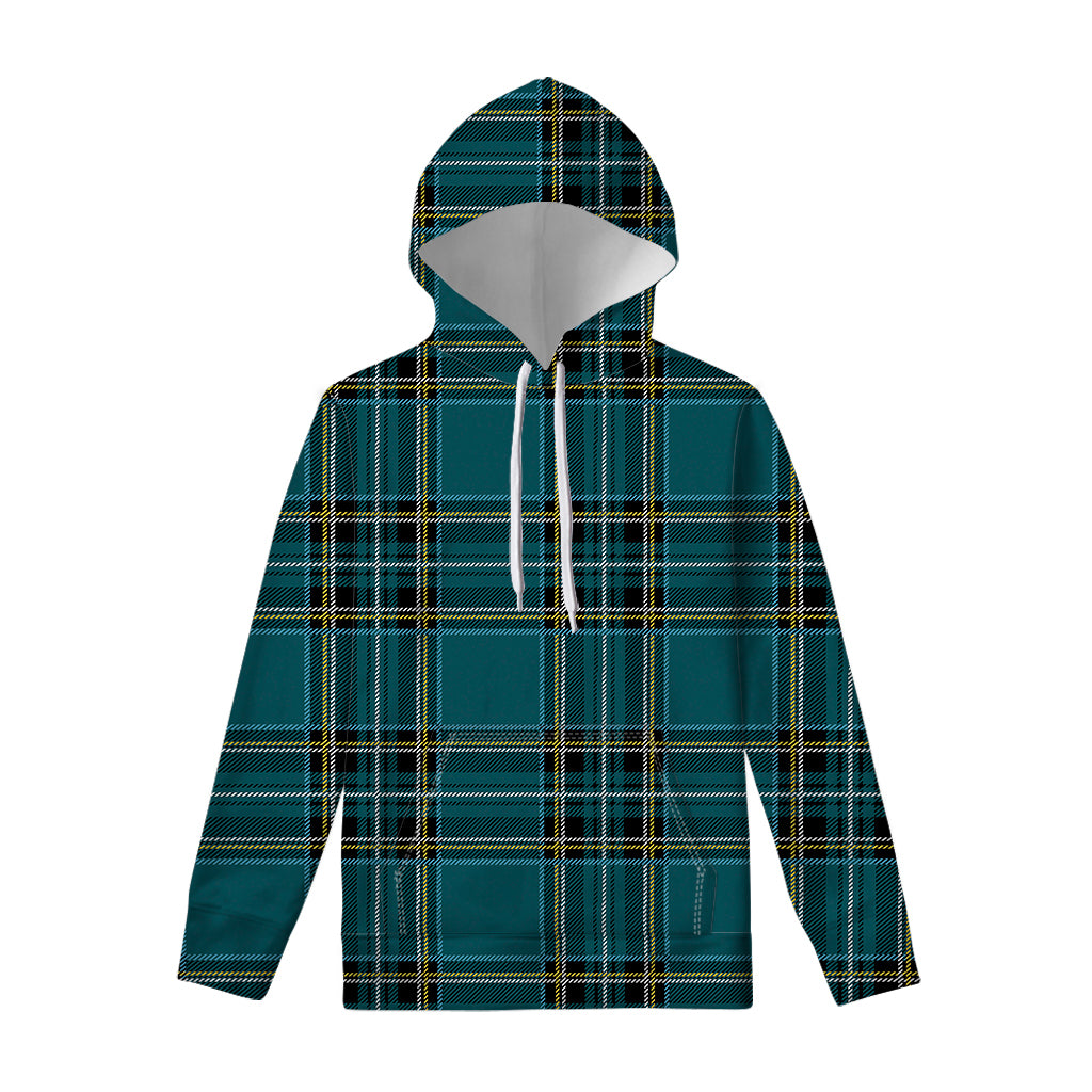 Teal Stewart Tartan Pattern Print Pullover Hoodie