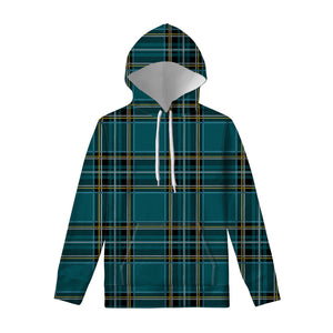 Teal Stewart Tartan Pattern Print Pullover Hoodie