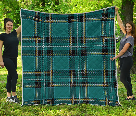 Teal Stewart Tartan Pattern Print Quilt