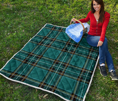 Teal Stewart Tartan Pattern Print Quilt
