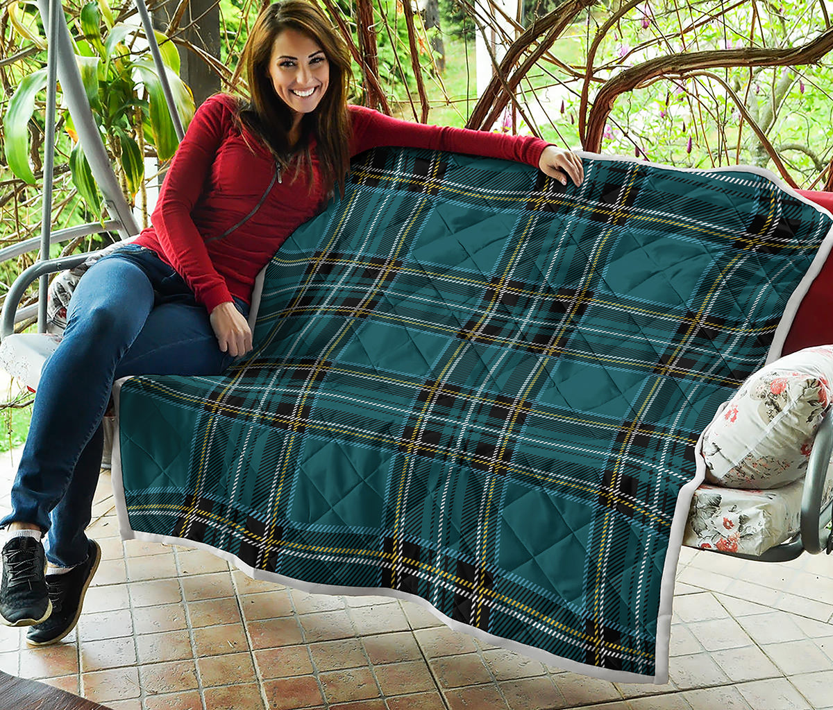 Teal Stewart Tartan Pattern Print Quilt