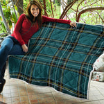Teal Stewart Tartan Pattern Print Quilt