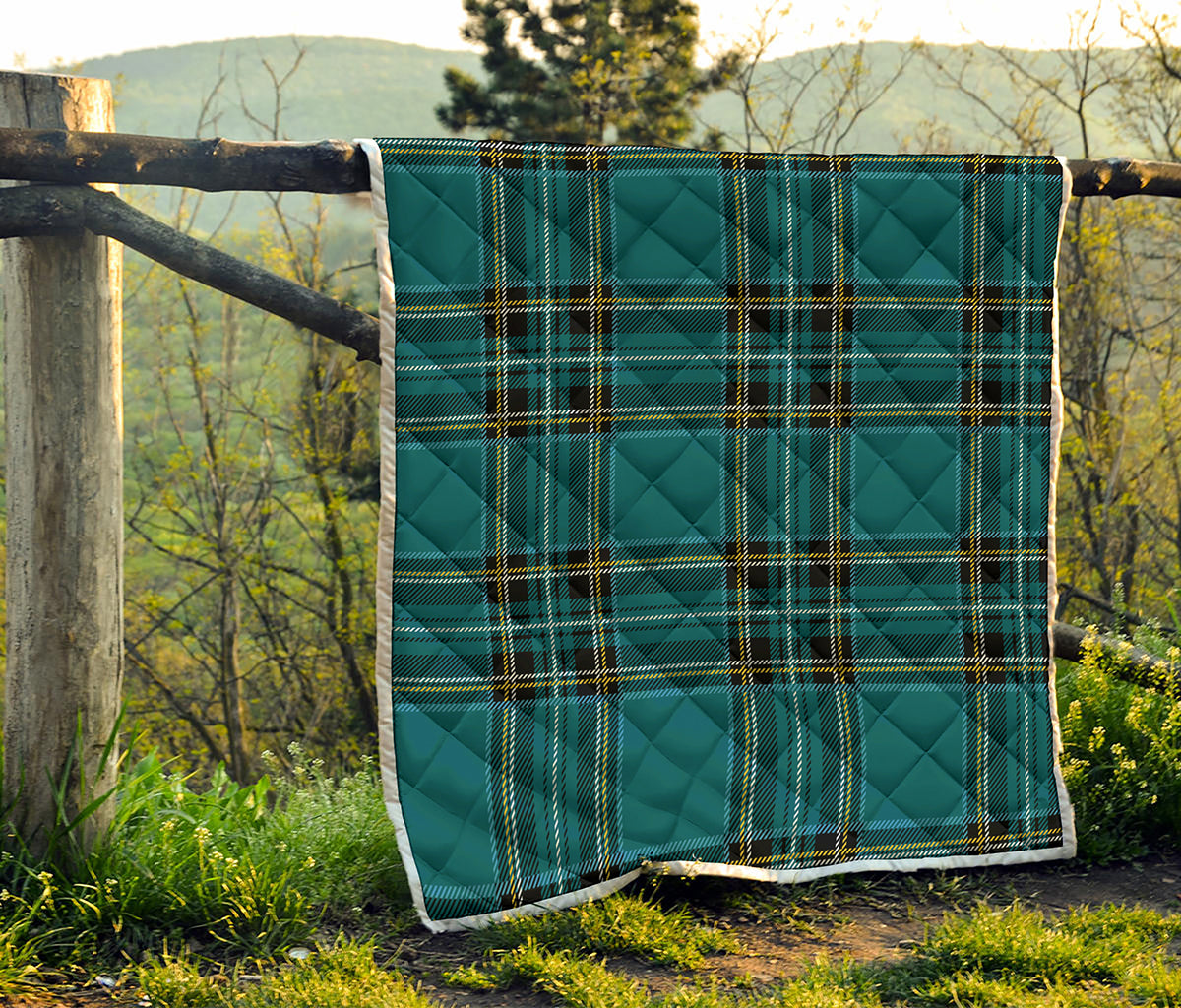 Teal Stewart Tartan Pattern Print Quilt