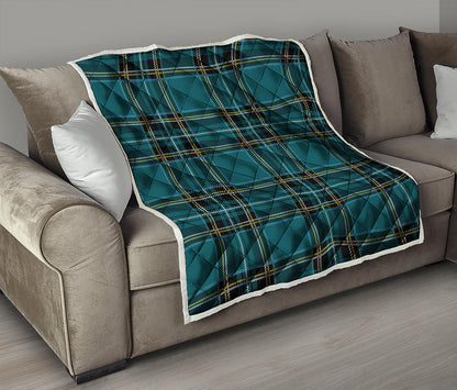 Teal Stewart Tartan Pattern Print Quilt