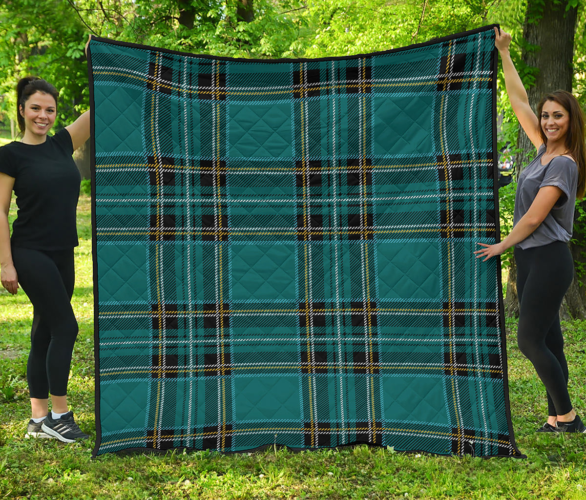 Teal Stewart Tartan Pattern Print Quilt