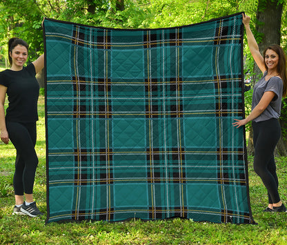 Teal Stewart Tartan Pattern Print Quilt