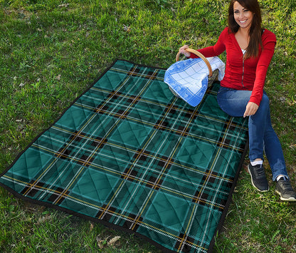 Teal Stewart Tartan Pattern Print Quilt