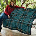 Teal Stewart Tartan Pattern Print Quilt