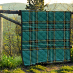 Teal Stewart Tartan Pattern Print Quilt