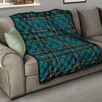 Teal Stewart Tartan Pattern Print Quilt