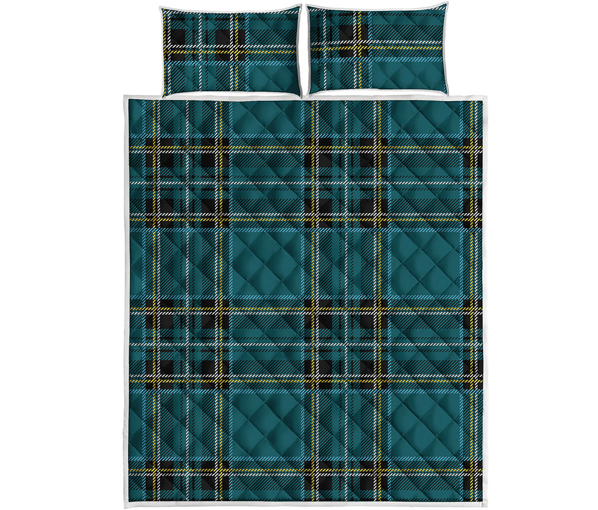 Teal Stewart Tartan Pattern Print Quilt Bed Set