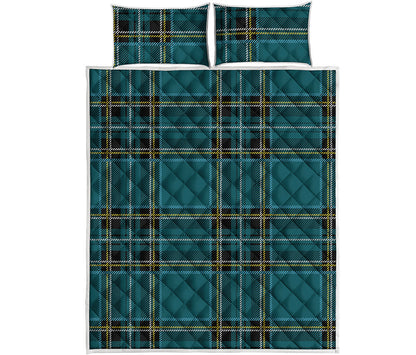 Teal Stewart Tartan Pattern Print Quilt Bed Set