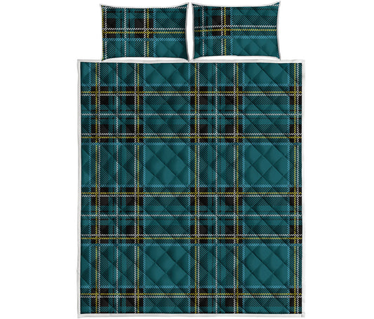 Teal Stewart Tartan Pattern Print Quilt Bed Set