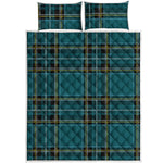 Teal Stewart Tartan Pattern Print Quilt Bed Set