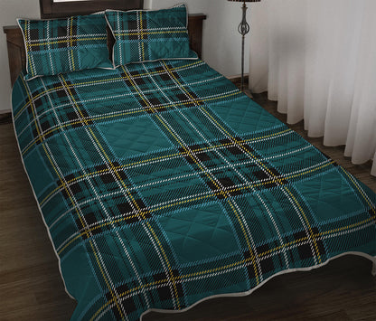 Teal Stewart Tartan Pattern Print Quilt Bed Set