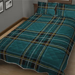 Teal Stewart Tartan Pattern Print Quilt Bed Set