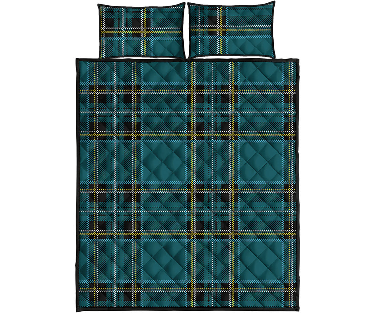 Teal Stewart Tartan Pattern Print Quilt Bed Set