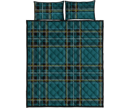 Teal Stewart Tartan Pattern Print Quilt Bed Set