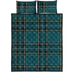 Teal Stewart Tartan Pattern Print Quilt Bed Set