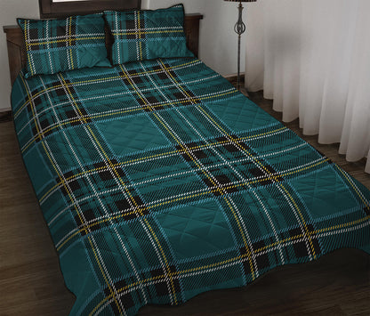 Teal Stewart Tartan Pattern Print Quilt Bed Set