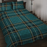 Teal Stewart Tartan Pattern Print Quilt Bed Set