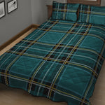 Teal Stewart Tartan Pattern Print Quilt Bed Set
