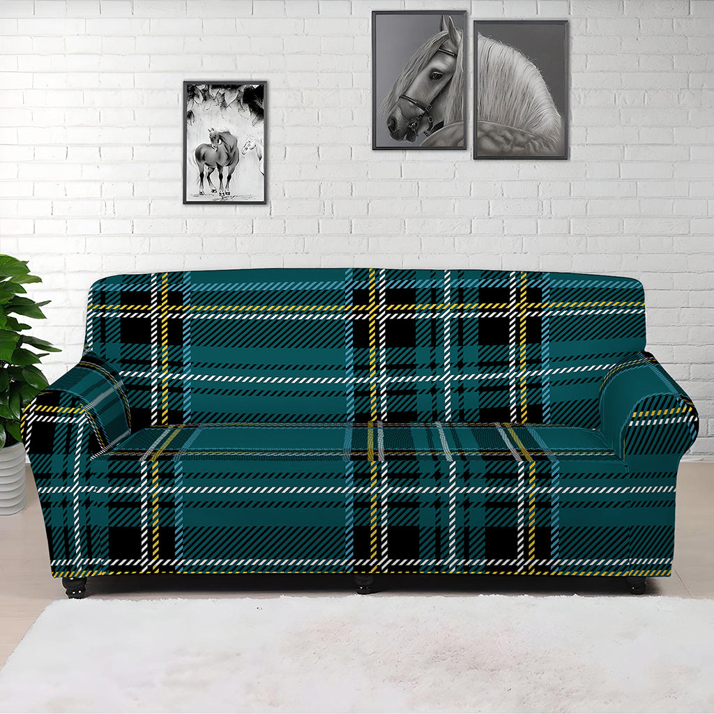Teal Stewart Tartan Pattern Print Sofa Cover