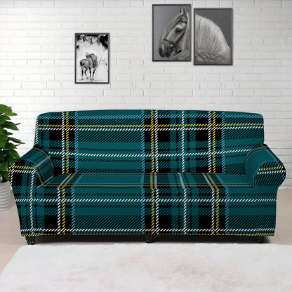 Teal Stewart Tartan Pattern Print Sofa Cover