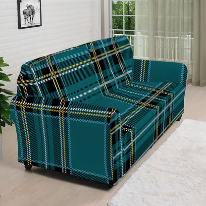 Teal Stewart Tartan Pattern Print Sofa Cover