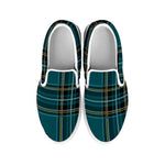 Teal Stewart Tartan Pattern Print White Slip On Shoes