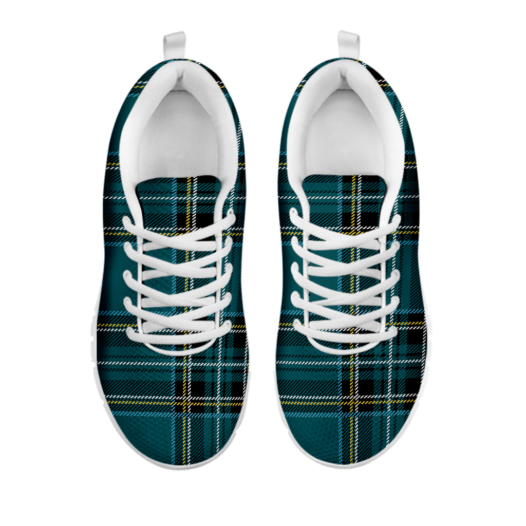 Teal Stewart Tartan Pattern Print White Sneakers