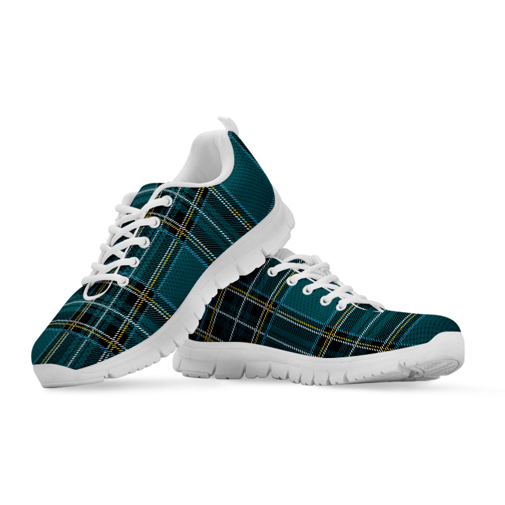 Teal Stewart Tartan Pattern Print White Sneakers