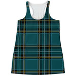 Teal Stewart Tartan Pattern Print Women's Racerback Tank Top