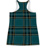 Teal Stewart Tartan Pattern Print Women's Racerback Tank Top