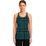 Teal Stewart Tartan Pattern Print Women's Racerback Tank Top