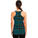 Teal Stewart Tartan Pattern Print Women's Racerback Tank Top
