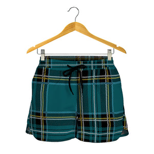 Teal Stewart Tartan Pattern Print Women's Shorts