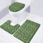 Teal Striped Banana Pattern Print 3 Piece Bath Mat Set