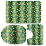 Teal Striped Banana Pattern Print 3 Piece Bath Mat Set