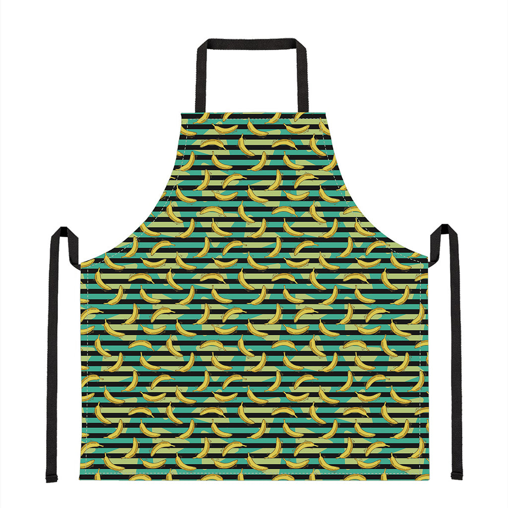 Teal Striped Banana Pattern Print Apron