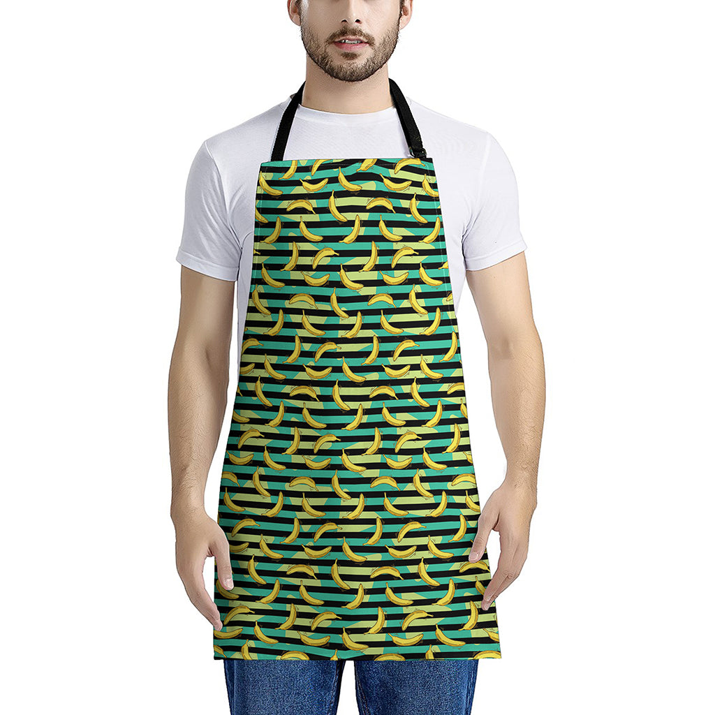 Teal Striped Banana Pattern Print Apron